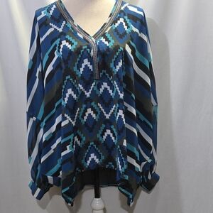 Lane Bryant Blue Geometric Blouse